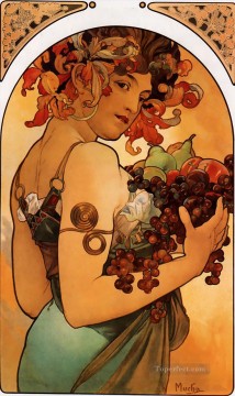  Czech Art Painting - Fruit 1897 litho Czech Art Nouveau distinct Alphonse Mucha